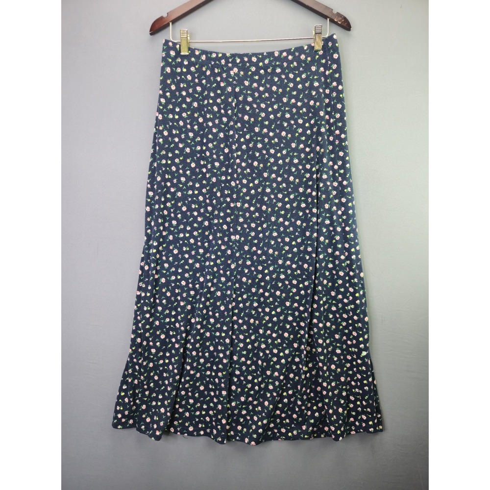 SHEIN Curve Maxi Skirt 0XL Navy Blue Floral Side Slit High Waist Long Stretch